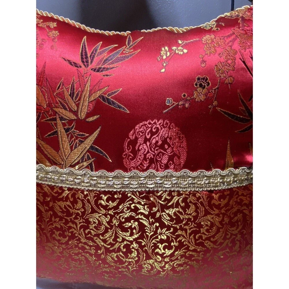 Asian style Red pillow Decorative Pillow 14.5 “ inch square - Beautiful
